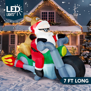 Décoration de Noël gonflable lumineuse personnalisée, Père Noël à <span class=keywords><strong>moto</strong></span> avec <span class=keywords><strong>rennes</strong></span>, décoration extérieure pour les fêtes de fin d'année - Product Image 4