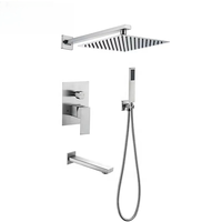 Ensemble de douche de luxe pour hôtel et villa, design moderne, double jet de pluie, jets doux, barre coulissante à poignée unique, finition chromée