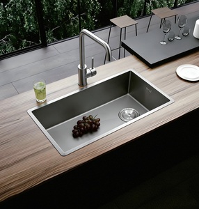 Évier de cuisine à fermeture douce Nano Argent 370x480mm avec plaque de couverture, cuve simple en acier inoxydable SUS304, robinet pliable inclus - Product Image 2