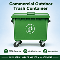 Poubelle municipale extérieure en plastique HDPE durable certifiée EN840, 4 roues, anti-corrosion, capacité 660L