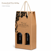 Sac cadeau élégant en papier kraft pour deux bouteilles de vin avec poignée en corde et fenêtre de présentation, emballage personnalisé en gros pour les vignerons