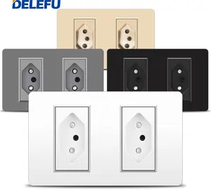 DELEFU PC Fire panel 118*72mm wall socket 10A 20A Brazilian standard socket White Gray Black Gold