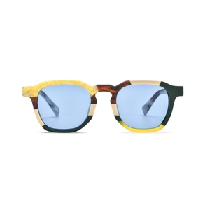 Lunettes de soleil rectangulaires à monture intégrale, monture multicolore, verres miroir bleus, protection UV 100%, style tendance unisexe pour adultes - Product Image 4