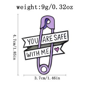 Pin de esmalte, Mancuernillas, Broche de cinta de amor, Clip de papel morado, Corazón, 'TU ESTÁS SEGURA CON MÍ', Regalo para amigos, niños y familia - Product Image 6
