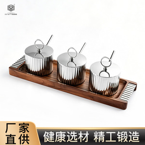 Silver Patterned <b>Spice</b> <b>Jar</b> 304 Stainless Steel Airtight With Lid And Spoon Kitchen Salt Sugar Set M Size - Product Image 5