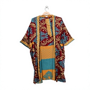 Robe Kimono Indienne en Soie Recyclée, Peignoir Floral Maxi, Vêtement de Maternité Printemps-Été-Automne, Tenue de Plage Style Vintage, Robe Saree Classique - Product Image 1