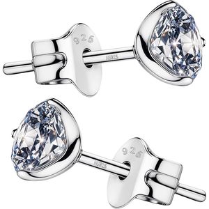<b>Stud</b> <b>Earrings</b> 925 Sterling <b>Silver</b> Round Cubic Zirconia Bezel Setting Women's Everyday Wear - Product Image 1