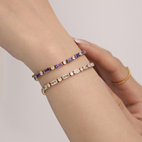 Bracelet géométrique en acier inoxydable avec zircon coloré pour femme, style européen, bijoux de mode printemps-été, vente en gros