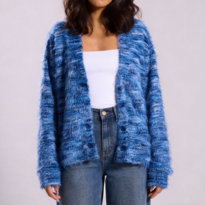 Women's New Arrival Vintage Fashion Deep V-Neck Design Fuzzy Long-Sleeve <b>Cardigan</b> <b>Sweater</b> Fashion - Product Image 1