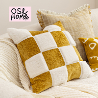 Coussin décoratif à carreaux jaunes et blancs pour la décoration de canapé de maison d'hôtes, housse de coussin pour ameublement doux