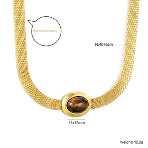 Collar de cadena con colgante de ópalo chapado en oro de 18 quilates de acero inoxidable de moda al por mayor para mujer - Product Image 2