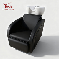 Fauteuil de salon noir exclusif pour stylistes modernes, fauteuil de salon de coiffure, mobilier de beauté en cuir, lavabo en céramique, fauteuil de shampooing