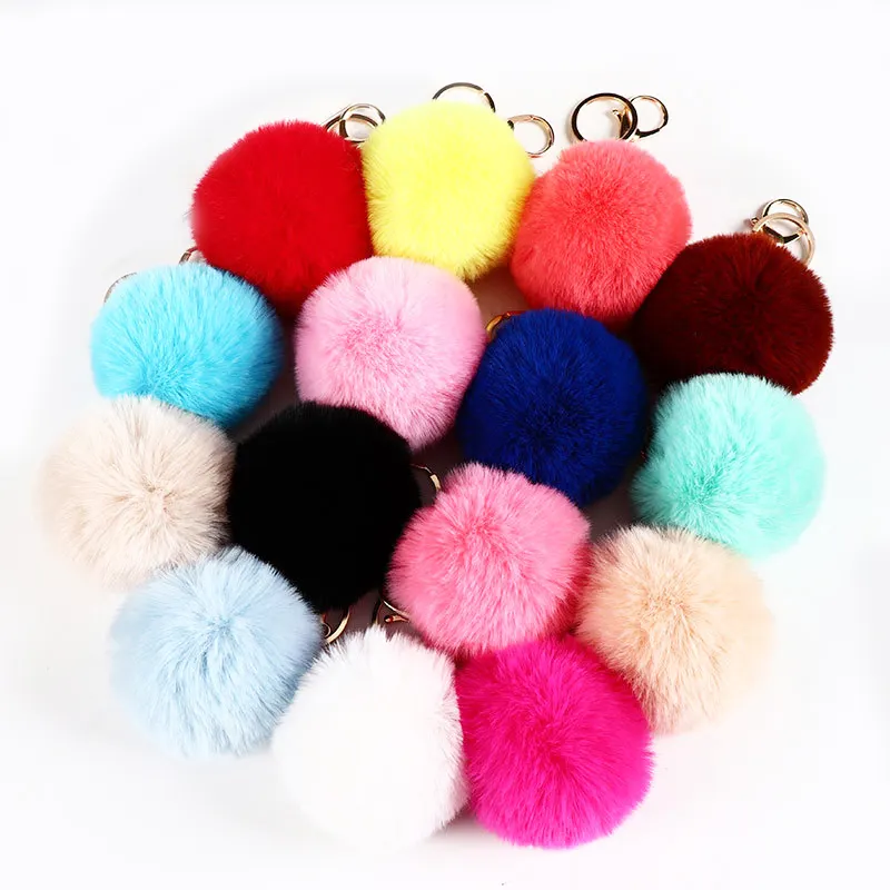 Porte-clés boule de fourrure, pompon en fausse fourrure, pour un look pelucheux, mignon, accessoires,