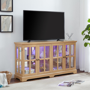 Vitrina Moderna LED con Puertas de Vidrio, Estantes Ajustables, para Coleccionables, 4 Puertas, para Hogar/Oficina, MDF Roble + Acrílico - Product Image 4