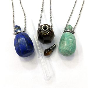 Bouteilles de parfum en pierre précieuse naturelle polie, bouteille de parfum plaquée or, collier, flacon de parfum, flacon d'huile essentielle, bijoux - Product Image 3