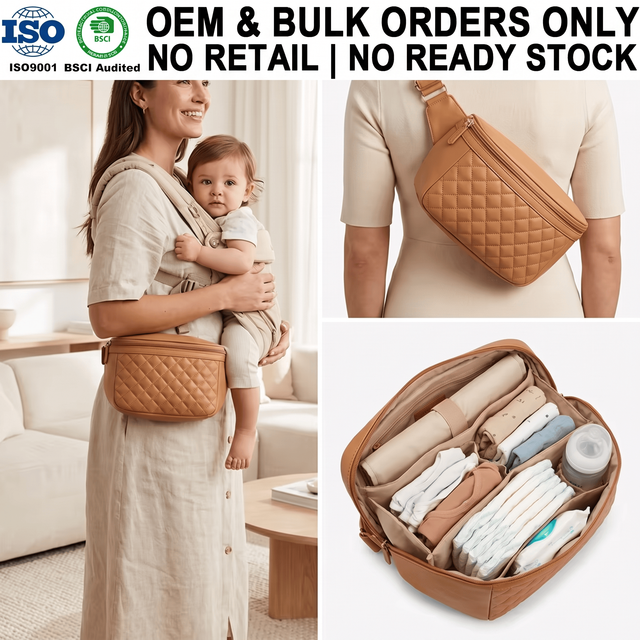 Manufacturer OEM Baby Travel Essentials Waist Bag Vegan Leather Fanny Pack Small Diaper Belt Bag With Changing Pad