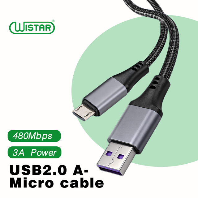 WISTAR Factory Nylon Braided Reinforced Data Cable USB 2.0 a to Micro Fast Charging Type C Usb Cable for Smart Phone