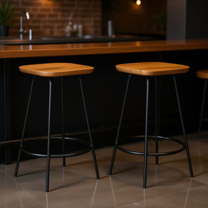 Ensemble de 2 tabourets de bar en bois d'acacia, bois massif naturel, design moderne, structure en métal, meubles de bar pour la maison - Product Image 2