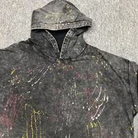 Sweat à capuche rétro personnalisé en coton, style européen et américain, avec logo sur mesure, effet tacheté par pulvérisation, idéal pour l'automne et le commerce international.