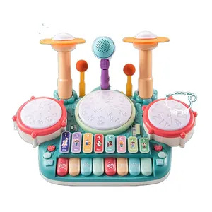 Hoye Handwerk Baby Muziekinstrumenten Speelgoed 5 In 1 Peuter Drum & Piano Set Kinderen Elektronische Piano Toetsenbord Drumspeelgoed Set