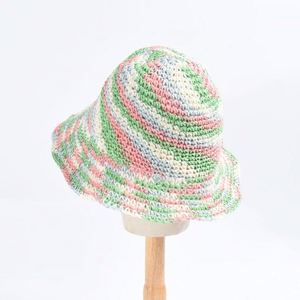Chapeau de paille coloré tie-dye pour femme, idéal pour les vacances, tressé ajouré, protection solaire décontractée pour la plage - Product Image 1