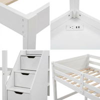 Lit mezzanine moderne personnalisable avec bureau en L, rangements, escalier, gain de place, étagères intégrées, chargeur USB intégré, pour chambre d'hôtel