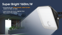 Projecteur solaire CE Rohs avec capteur de mouvement PIR et télécommande, lumière de sécurité extérieure IP65, garantie de 3 ans pour jardin et entrepôt