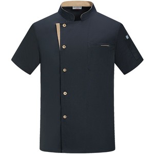 Chaqueta de Uniforme de Chef de Manga Corta con Cuello Mao y Botones Dorados, Ropa de Trabajo de Cocina Personalizada para Personal de Restaurantes, Hoteles y Servicios de Catering - Product Image 1