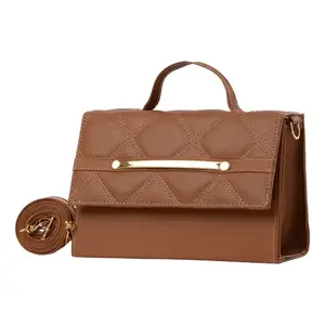 Bolso Cruzado Bernie Camel para Mujer de Fana, Cuero Genuino, Cierre de Cremallera, Patrón de Rejilla de Diamantes, para Todas las Temporadas - Product Image 3