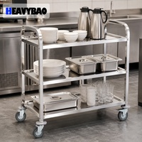 Chariot de service de cuisine à 3 niveaux en acier inoxydable certifié NSF Heavybao avec roulettes à fonctionnement silencieux