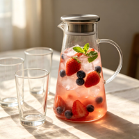 Service à café et thé conique en verre transparent NOBLE HAPPY moderne avec couvercle-filtre résistant à la chaleur pour boissons glacées aux fruits et limonade