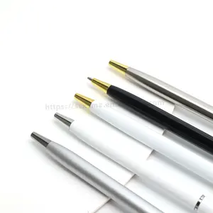 1.0mm 2021 Gift Promotional Ball Pen Customized Logo Black White Slim Metal Body Twist Ballpoint Pen