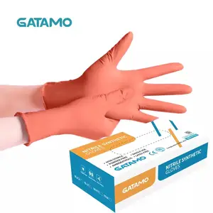 G023 Manufacturers Beauty Salon Orange 100pcs Nitrile Gloves Per Box Powder Free Synthetic Nitrile Gloves