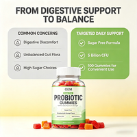 Gummies Probiotiques Sans Sucre 5 Milliards d'UFC Force Maximale Saveur Fraise Orange 100 Unités Complément Alimentaire OEM CN;HEN