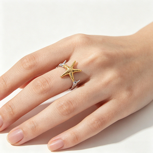 Anello regolabile a forma di stella marina in acciaio inossidabile placcato oro, moderno ed elegante per feste - Product Image 6