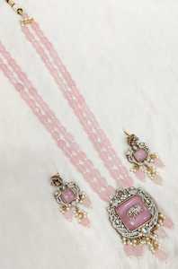 Nombre: perla de cristal granate con Kundan artificial y collar largo de piedra hecho a mano producto a granel. - Product Image 3