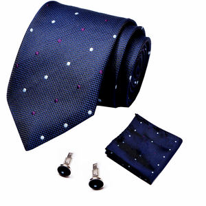 पुरुषों की टाई ब्लैक ब्लू पैस्ली पॉलिएस्टर क्लासिक टाई हैंकी जोड़ी पुरुषों के लिए शादी - Product Image 3