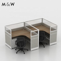 M&W Mobilier de bureau moderne : Postes de travail individuels ajustables pour 4 personnes avec cloisons en bois et aluminium, idéaux pour les centres d'appels et les écoles