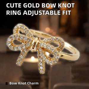 Bague Nœud Papillon Ouverte Ajustable en Laiton Plaqué Or avec Zircon Cubique Pavé, Bijou Créatif et Adorable, Idéal pour les Occasions Festives - Product Image 2
