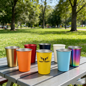 Tasse à bière UV 500 ml pour concert et fête avec couvercle, mug mat 8 oz, bouteille d'eau de voyage en acier inoxydable à paroi simple, tasse à vin et jus - Product Image 1