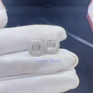 Zuanfa VVS Lab Grown Diamond Jewelry 10K White Gold Screw Back Earrings Hip Hop HPHT Diamond Stud Earrings