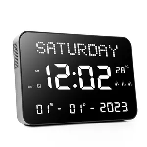 Large digital LED calendar clock with day date alarm reminder and 16 level adjustable volume dementia calendar clock for elderly