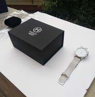 Boîte-cadeau magnétique noire en papier d'art avec logo en feuille d'aluminium personnalisé en usine, étui de rangement, kit d'emballage pour montre