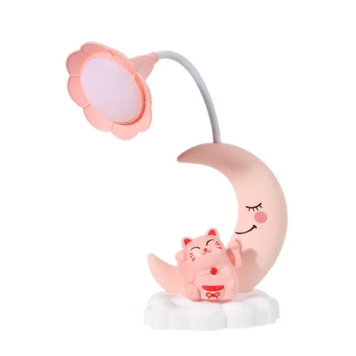 Cartoon moon fortune cat Led night light Usb rechargeable battery table lamp children reading lamp gift