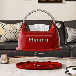 Muming Tissue Box Red Milky White Ceramic With Handle For Home Bedroom Living Room Desktop Use - Product Image 3