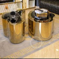 Table basse moderne en acier inoxydable or, de luxe or, noir, 2 pièces