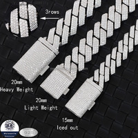 Chaîne cubaine lourde bijoux 3 rangées 15mm 20mm chaîne en argent Sterling 925 collier Hip Hop VVS Moissanite chaîne à maillons cubains