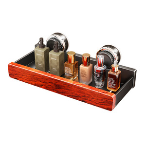 Étagère de salle de bain à ventouse en bois de rose, murale, en métal, design rectangulaire moderne, rangement durable, 30 cm, double couche - Product Image 1