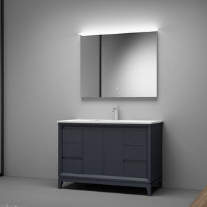 V-NONH 48'' Modern Marble Undermount <b>Sink</b> Bathroom Vanity with LED Mirror Ceramic Basin Apartment Use - Product Image 2