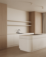 Meuble de cuisine îlot Allure Villa Project en kit avec panneau de porte en bois, évier à surface vitrée, charnières et 5 tiroirs, design moderne